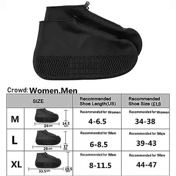 waterproof silicone shoe cover black right view of the chart