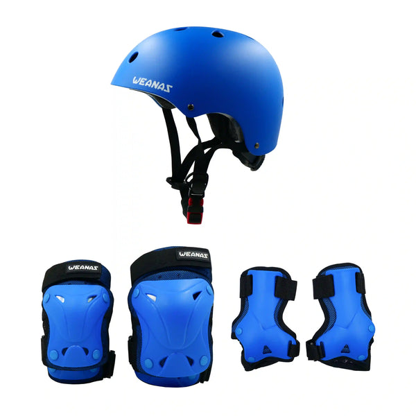 Weanas Skating Helmet & Protective Gear Set blue full view
